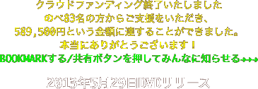 クラウドファンディング終了いたしました のべ83名の方からご支援をいただき、 589,500円という金額に達することができました。 本当にありがとうございます